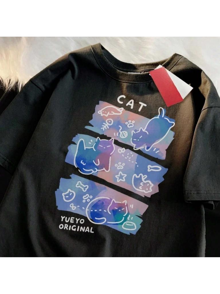 Three Cats Fashion Breathable Summer Short-Sleeved Colorful T-Shirts For Wounisex Cute Dreamy Funny Cat Clothes Wounisex's Clothing