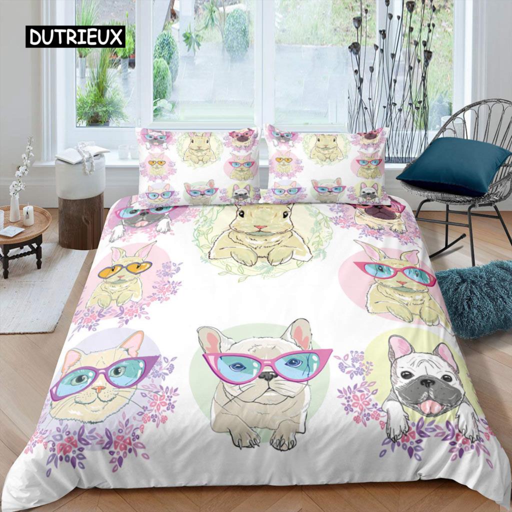 3D Digital Printing 2/3pc Animal Cat Pattern Quilt Cover Pillowcase Double Bed Set Cover Quilt Soft Microfiber Bedding Set