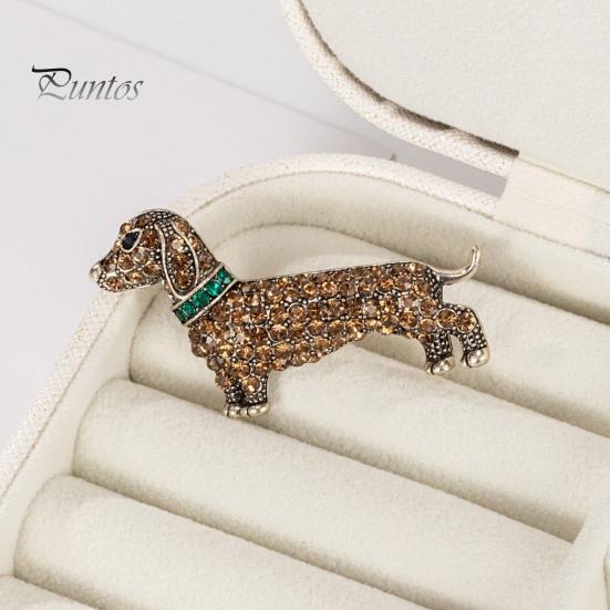 Retro Dog Shape Brooch Shining Rhinestones Inlaid Pin Suit Lapel Shawl Animal Badge Outfit Clothing Accessories