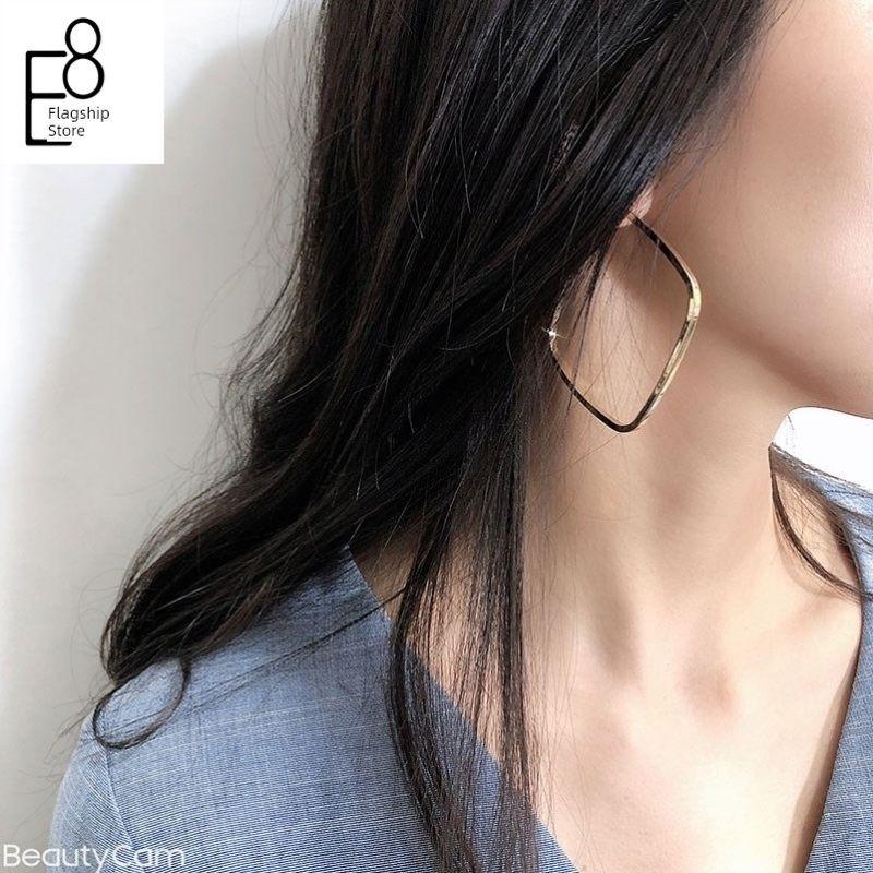 S925 Sterling Silver Simple 2026 New Style Square Hoop Earrings Exaggerated Large Earrings European and American Style Ear Studs