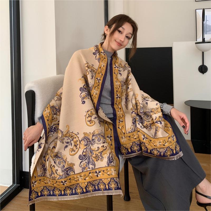 Autumn and Winter Air Conditioner Shawl New Loulan Menghua Double-sided Jacquard Scarf Women's Versatile Atmosphere Scarf