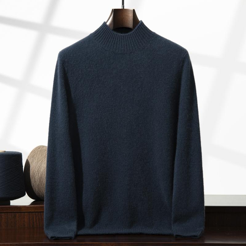 Semi-turtleneck Cashmere Sweater Men's Double-strand Thickened Solid-color Sweater Loose-knit Wool