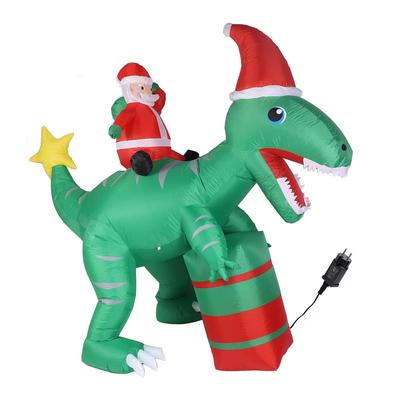 7.87ft Aufblasbarer Weihnachtsmann auf Dinosaurier mit eingebauten LED-Leuchten Aufblasbare Weihnachtsdekorationen für