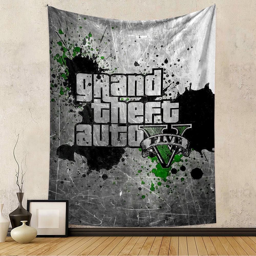 Grand Theft Auto V Tapestry Wall Hanging, GTA 5 Game Poster Art, Gamer Wall Decor for Bedroom Living Room Dorm