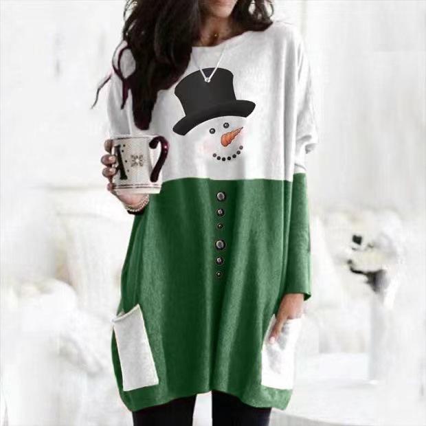 Get one Sneeuwman Print T-shirtjurk met lange mouwen voor herfst/winter 2023 XXL