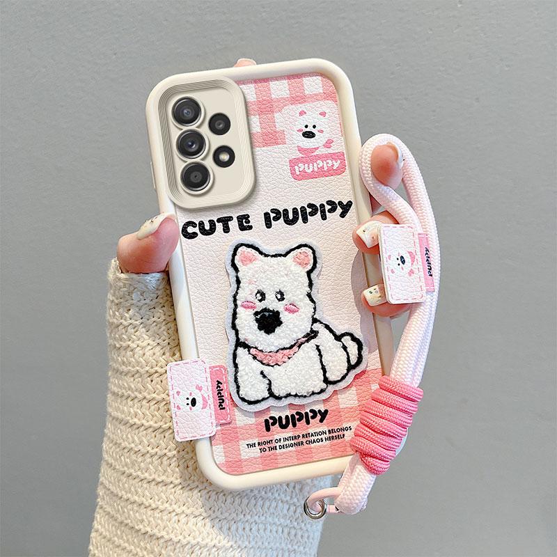 KEYSION Cartoon Cute Plush Embroidery Case for Samsung A53 5G A33 A23 with Lanyard Shockproof Phone Cover for Galaxy A13 4G