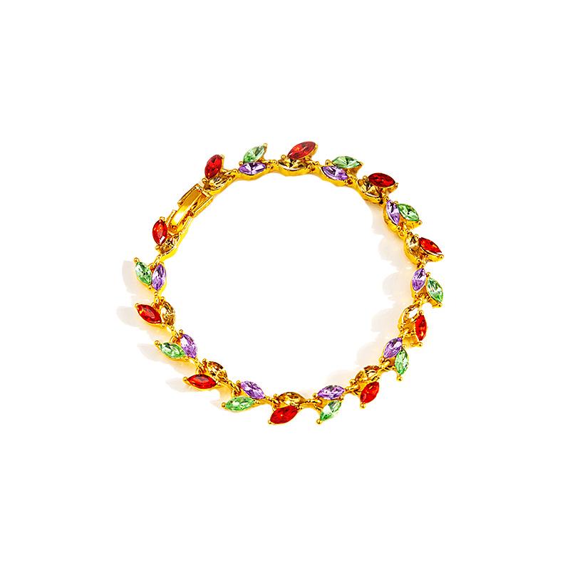 Barevný křišťálový náramek: Luxusní design vrbového listu posetý diamanty