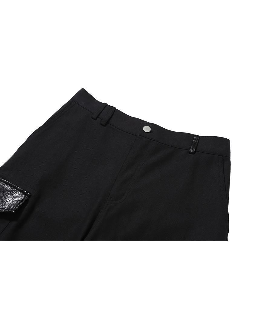 Tibioeseu Leather Detail Cargo Pants Black
