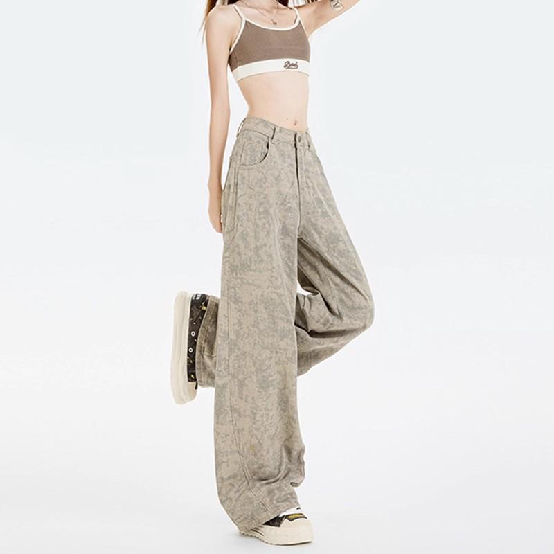 Damskie Jeansy Denimowe z Wysokim Stanem i Szerokimi Nogawkami - Tie-Dye, Wyszczuplające, Długie do Ziemi, Luźny Krój