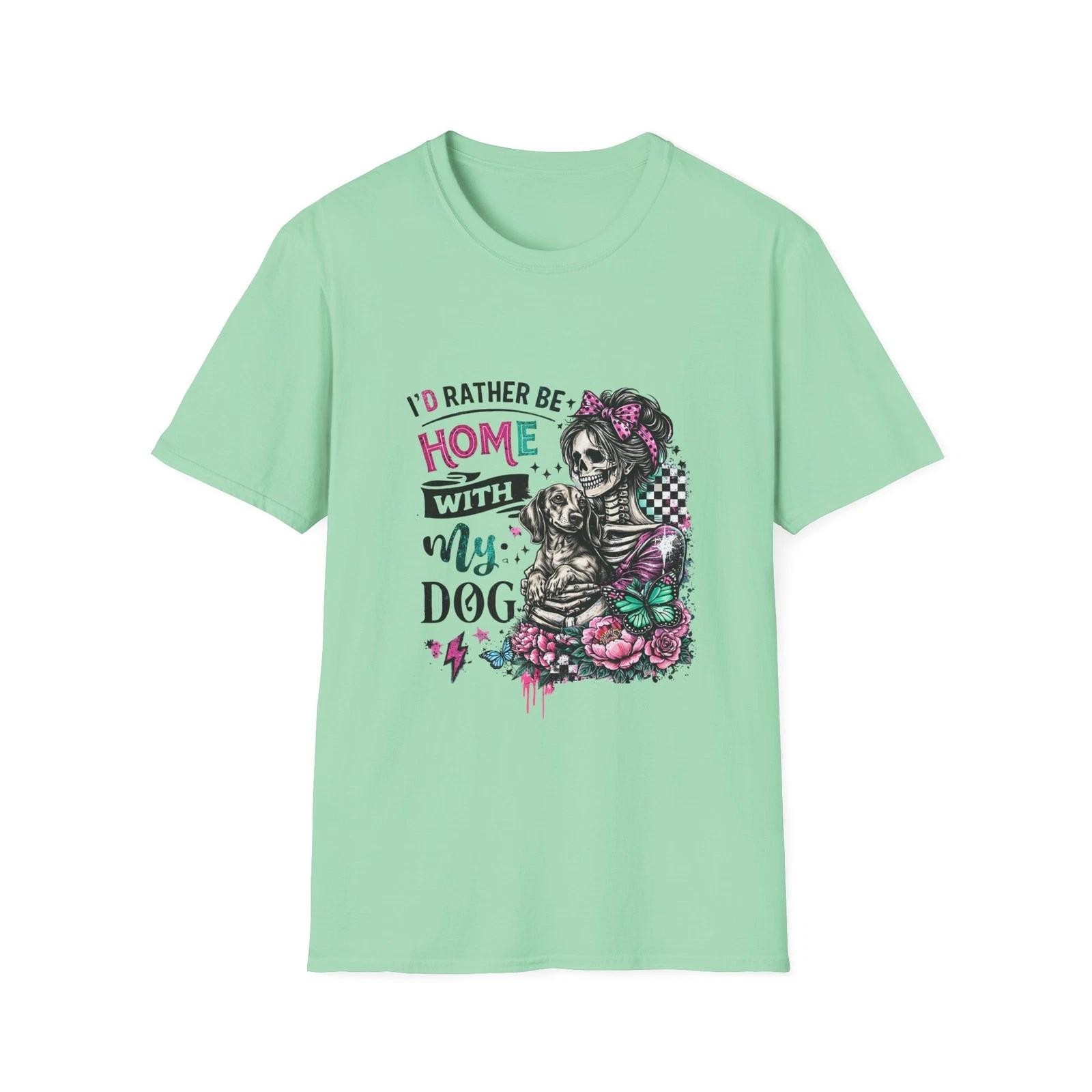 

I d Rather Be Home With My Dog T-Shirt | Skeleton Dog Floral Design 3XL