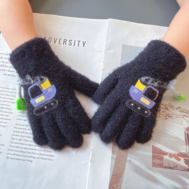 Children's Cute Excavator Winter Gloves - Ages 3-6, Five-Finger Design for Cold Protection