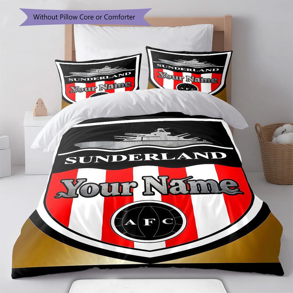 Sunderland Association Football Club Custom Name Pattern Bedding Quilt Set Quilt Cover Pillowcase Home Birthday Gift(1 * duvet cover + 2 * pillowcase,