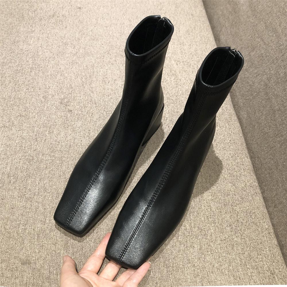 Autumn Winter Fashion Women Boots Square Toe Yarn Elastic Ankle Boots Kid Suede Thick Heel Shoes Female Socks Boats Mujer