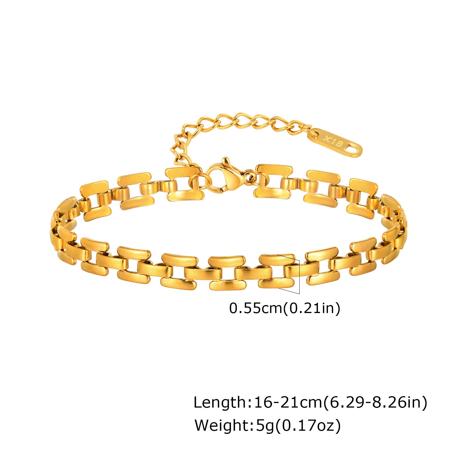 

Classic Gold Plated Watch Strap Chain Bracelet, Stainless Steel Heart Charm Bracelet for Women, Waterproof Fashion Jewelry