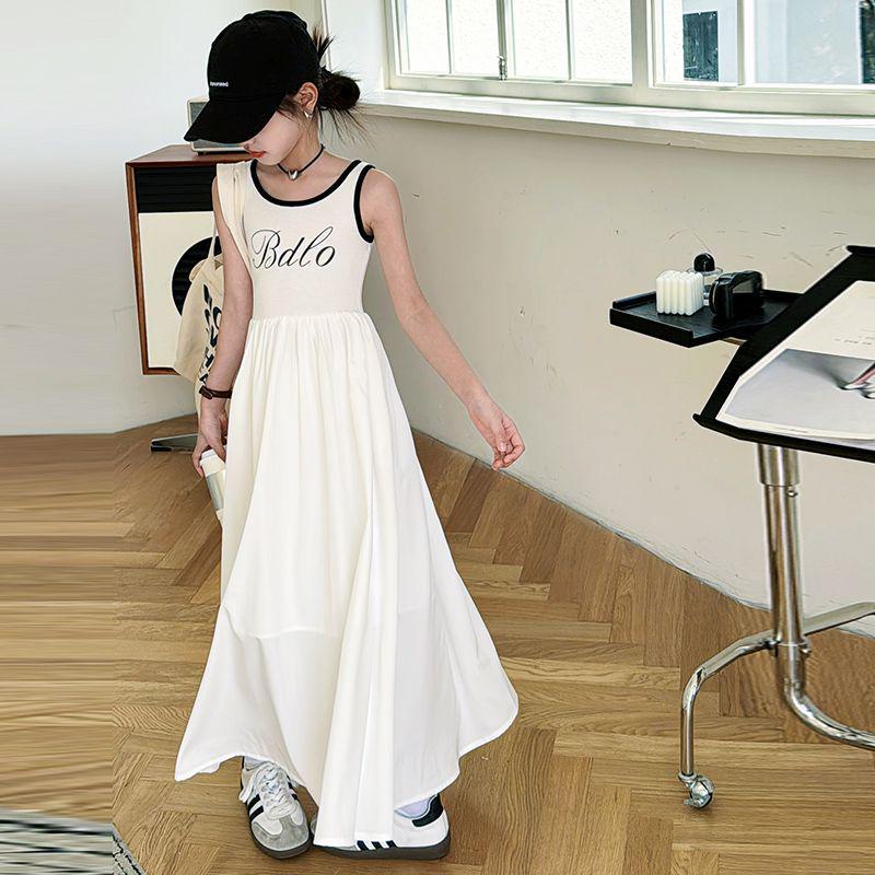 

Girls Trendy Spaghetti Strap Long Dress - Spring/Summer 2024 Sleeveless Vest Dress 130cm білий