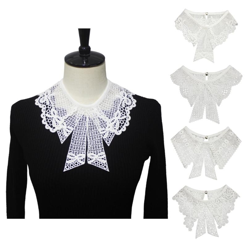 Women Elegant Embroidery Lace Neckline Fake Collar False Bowtie Bowknot Detachable Collar Fashion Clothing Accessories
