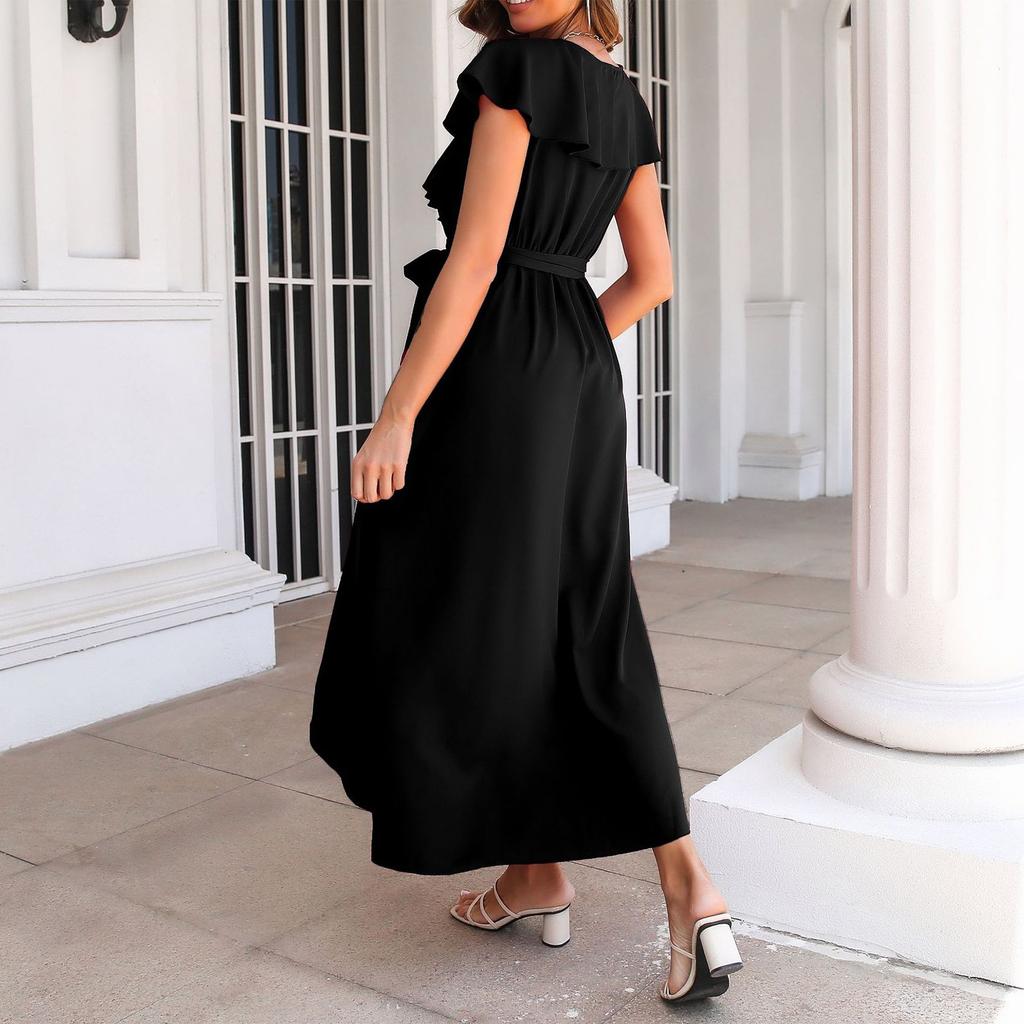 Women's Fashionable Solid Color V-neck Sleeveless Dress
