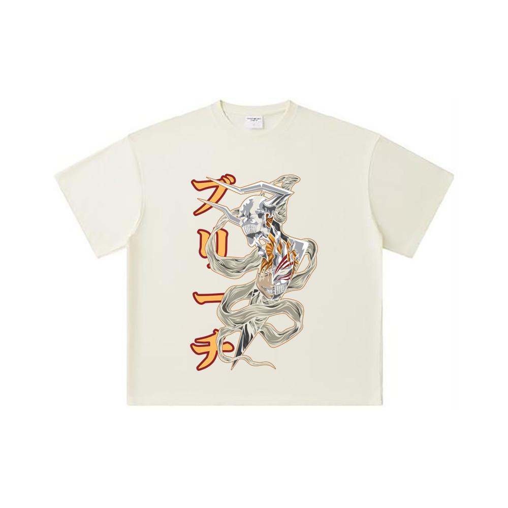260 GSM Double Yarn 32 Count 100% Cotton Bleach V11 Zankpakuto Print Unisex Heavy Cotton T Shirt