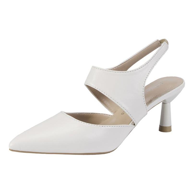 2026 Korean version pointed toe mid heel shallow mouth sandals with back strap low cut women shoes simple  sexy women's sandals