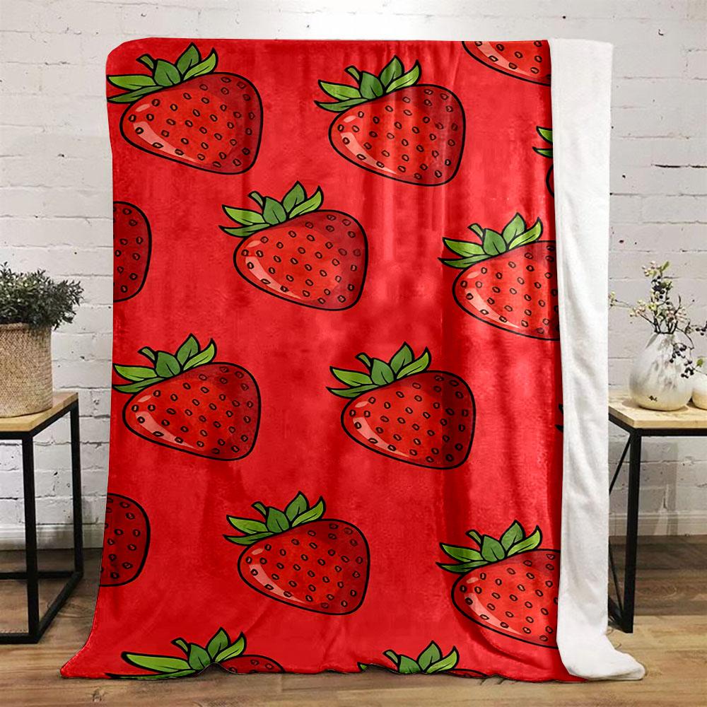 Strawberry Pattern Red Blanket Design Patterned flannel blanket perfect for the bedroom living room, sofa, or a little nap