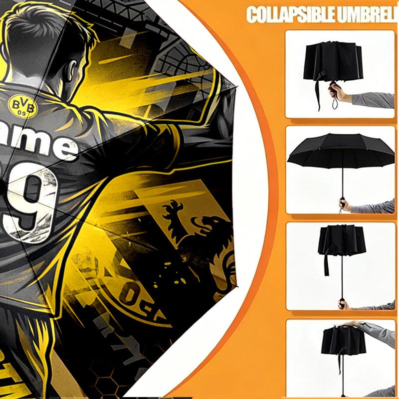 Custom Name Personalized Borussia Dortmund Bvb Print Umbrella, Auto Open Close, 8‑Rib Sturdy Frame, Commute Camping Hiking Use, Birthday Gift