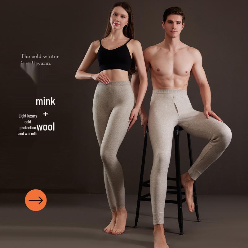 Men's Wool Fleece-Lined Warm Pants & Women's Faux Mink Cashmere Leggings: Winter High-Waisted Knitwear.