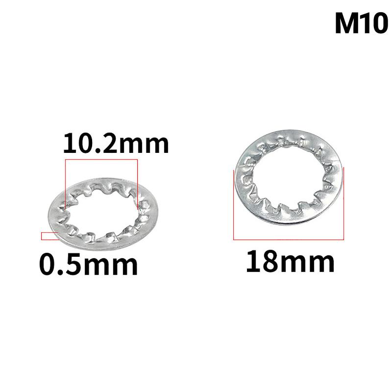100Pcs M3-M16 Galvanized Carbon Steel Internal Toothed Lock Washers for Electrical Equipment Installation Repairs