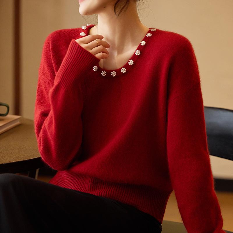 Women's Cashmere Sweater Qinghe Cashmere 30% Cashmere 70% Wool Autumn and Winter Pullover Warm and Fashionable