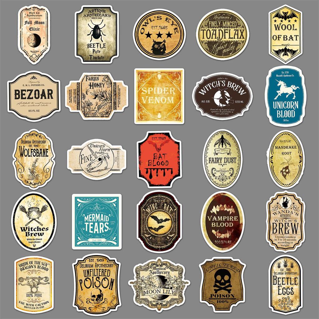 50 Magic Potion Labels Graffiti Personalized Creative Waterproof DIY Water Cup Mobile Phone Case Suitcase Stickers