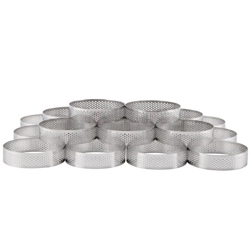 

AEE4-20Pcs Circular Tart Rings With Holes Fruit Pie Quiches Cake Mousse Kitchen Baking Mould Perforated Cake Mousse Ring 8Cm серебряный