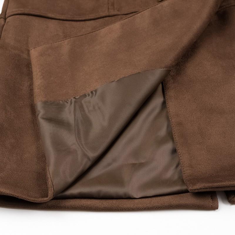 Womens Winter Faux Suede Collar Double-Breasted Belted Trench Coat Long Loose Streetwear Outerwear