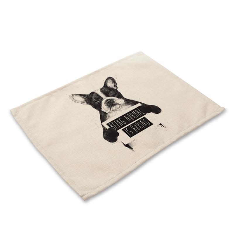 

French Bulldog Dog Pattern Placemat Dining Table Mat Linen Drink Coaster Cup Mat 45*30cm Kitchen Accessories 2pcs 30x45cm