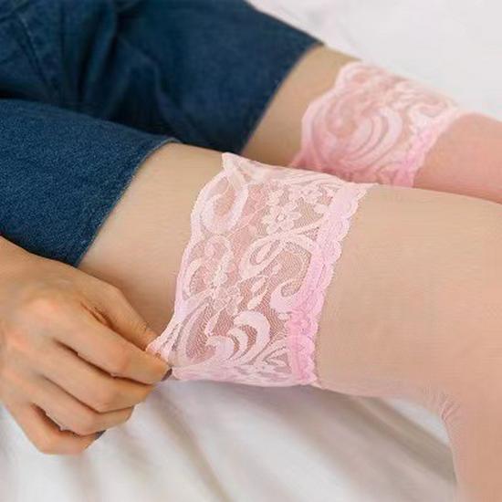 Women’s Lace Silk Thigh-High Stockings with Non-Slip Silicone, Summer Thin and Anti-Snag