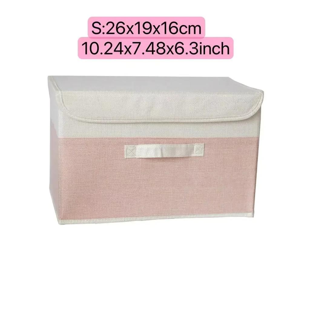 Linen Fabric Storage Basket with Lids Collapsible Sundries Storage Box Toys Books Organizer for Living Room Bedroom Dormitory
