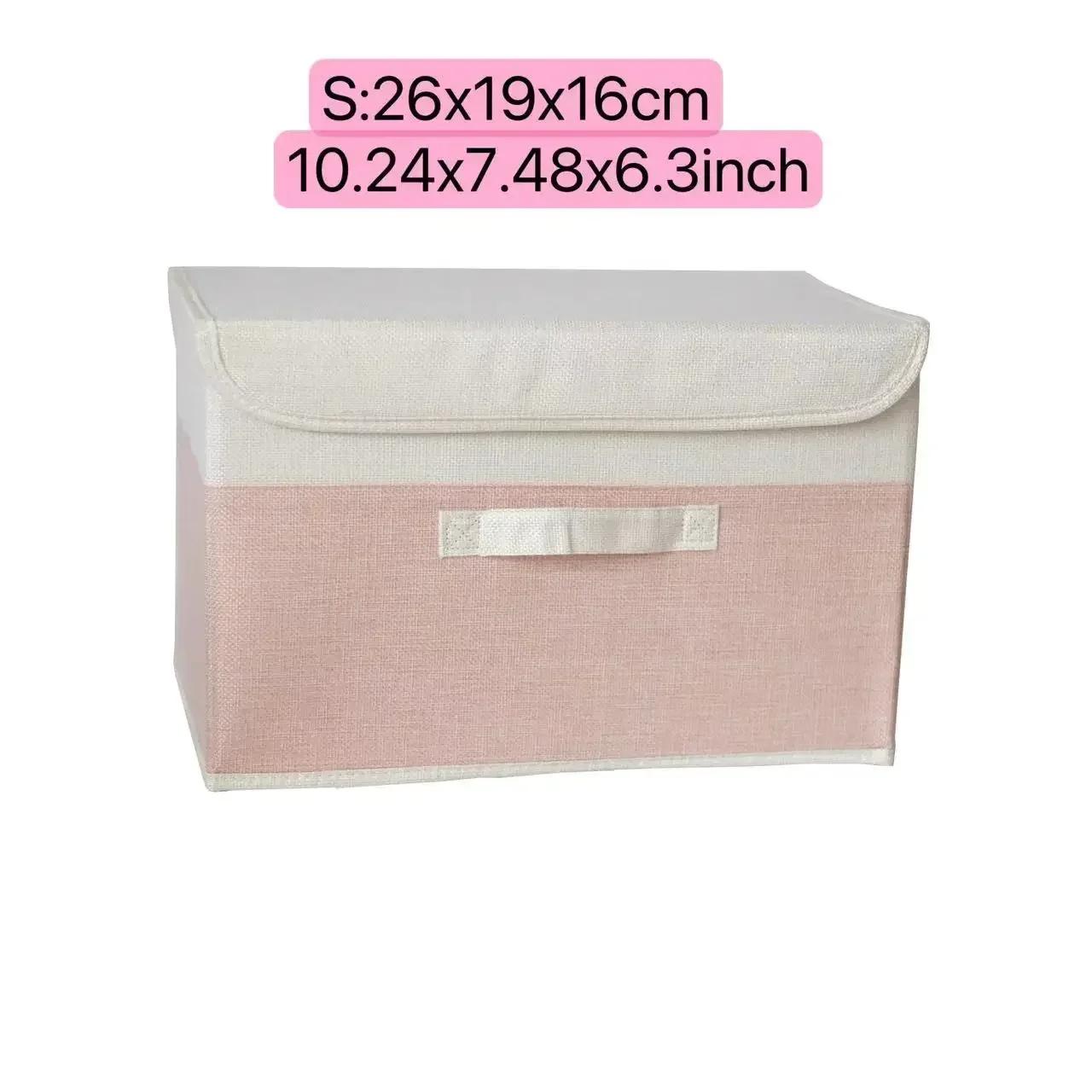 

Linen Fabric Storage Basket with Lids Collapsible Sundries Storage Box Toys Books Organizer for Living Room Bedroom Dormitory