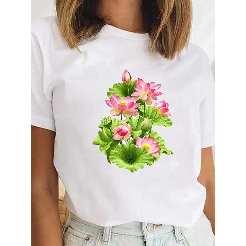 Fashion Graphic Tee Sweet Trend Flower Cute Clothes Clothing for Women Female Casual Top Print T-shirts