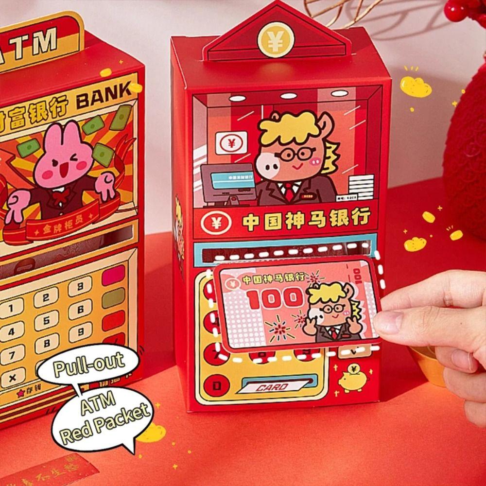 Rote Tasche Cartoon Geldumschlag Lustig Kreativ ATM Geldtasche DIY Verpackung Beste Wünsche Glücksgeldbeutel Feier Party