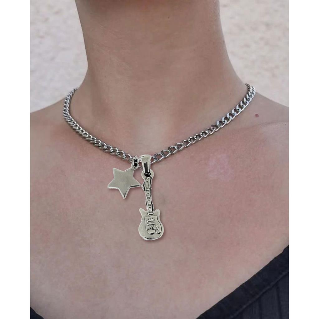 Wisiorek Gwiazda Gitary Łańcuszek Obojczykowy Muzyka Inspiruje Naszyjnik Kobiety Metalowy Naszyjnik Regulowana Długość Łańcuszek Obojczykowy
