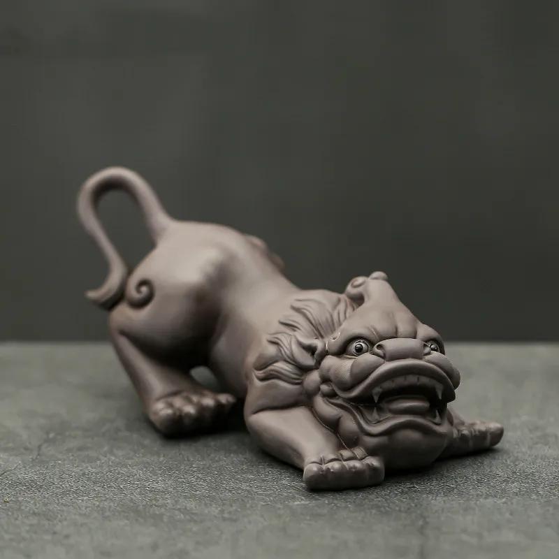

Boutique Purple Clay Tea Pet Lucky Fortune Animal Statue Ornaments Tea Figurine Crafts Handmade Tea Table Decoration Gifts