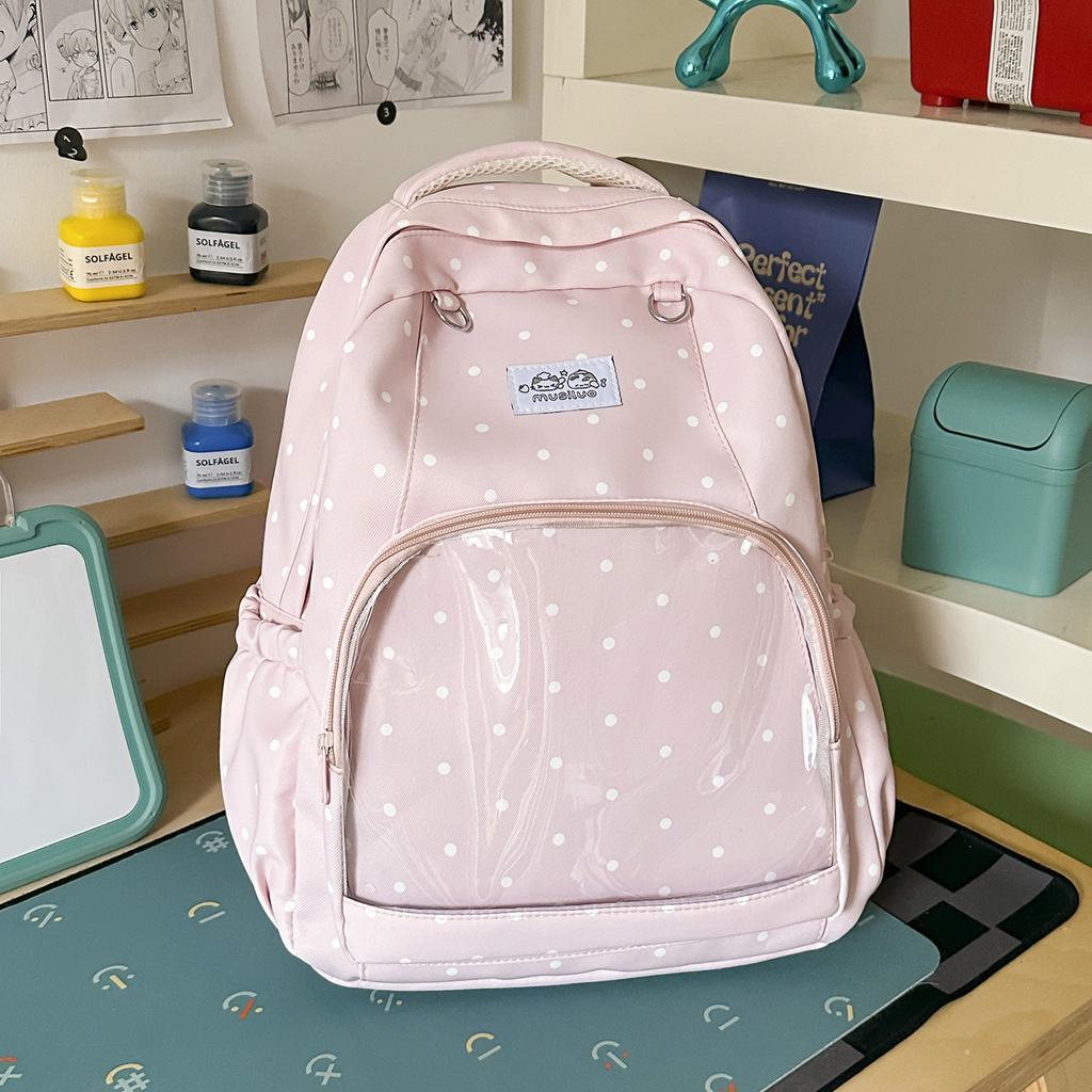 Schoolbag Milk White Polka Dot Transparent Pain Bag Backpack for Junior High School Girls and Primary School Students Large Capacity Schoolbag