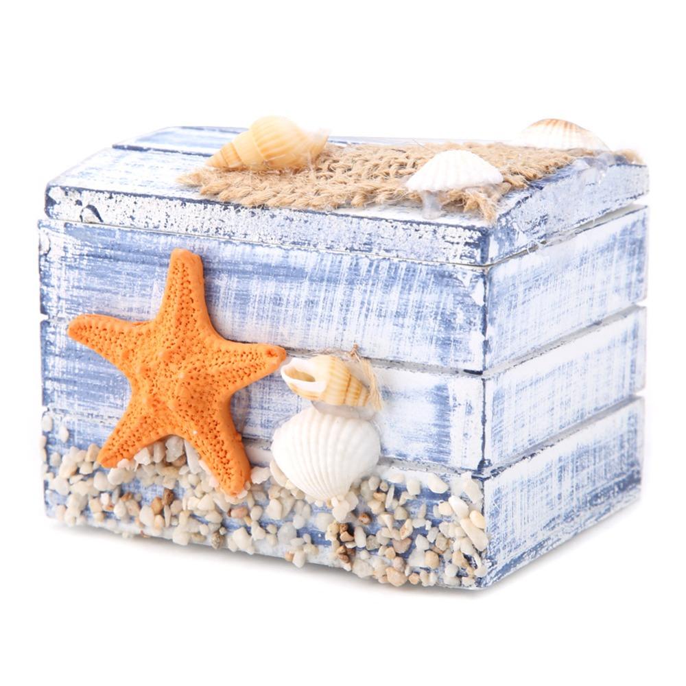 Ocean Themed Wooden Storage Box Portable Wooden Trinket Box Wooden Jewelry Box  Home Organization