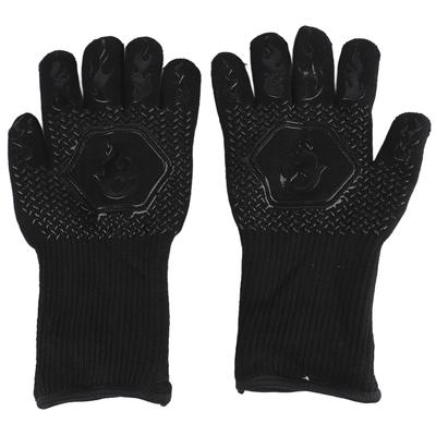 Grillhandschuhe Hitzebeständige Grillhandschuhe Rutschfeste Ofenhandschuhe Lange Küchenhandschuhe für Barbecue Backen Schwarz Durchschnittlich