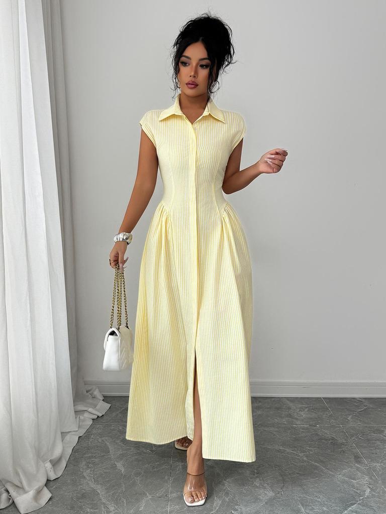 European Style Elegant A-Line Maxi Dress for Women - Waist-Cinching, Spring/Summer 2026 Collection