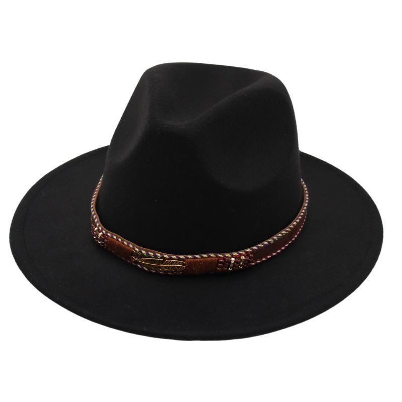 Minority Stage Top Hat Metal Feather Jazz Hat Men'S And Women'S Ethnic Style Felt Hat Tibetan Wool Hat