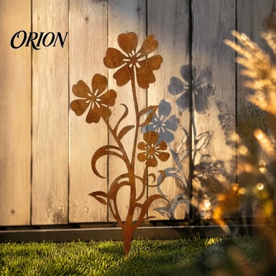 Decorative Iron Flowers Rustic Flower Garden Stakes, 12.6x30cm Metal Yard Art Cutout, Farmhouse Rust Sturdy Wrought Stakes Finish Outdoor Decor