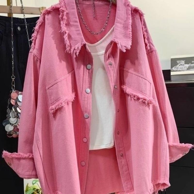 Blouse Jacket Shirt Women's Spring/Autumn Denim Frayed Korean Style Loose Fit Casual Niche Versatile Elegant Distinctive