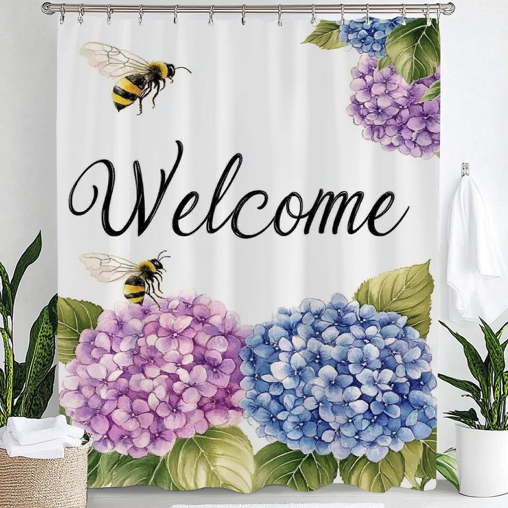 

Watercolor Flower Leaves Printed Shower Curtain Partition Privacy Hanging Curtain With 12 Hooks Multiple Sizes Machine Washable W60H190(CM)-1 Pcs
