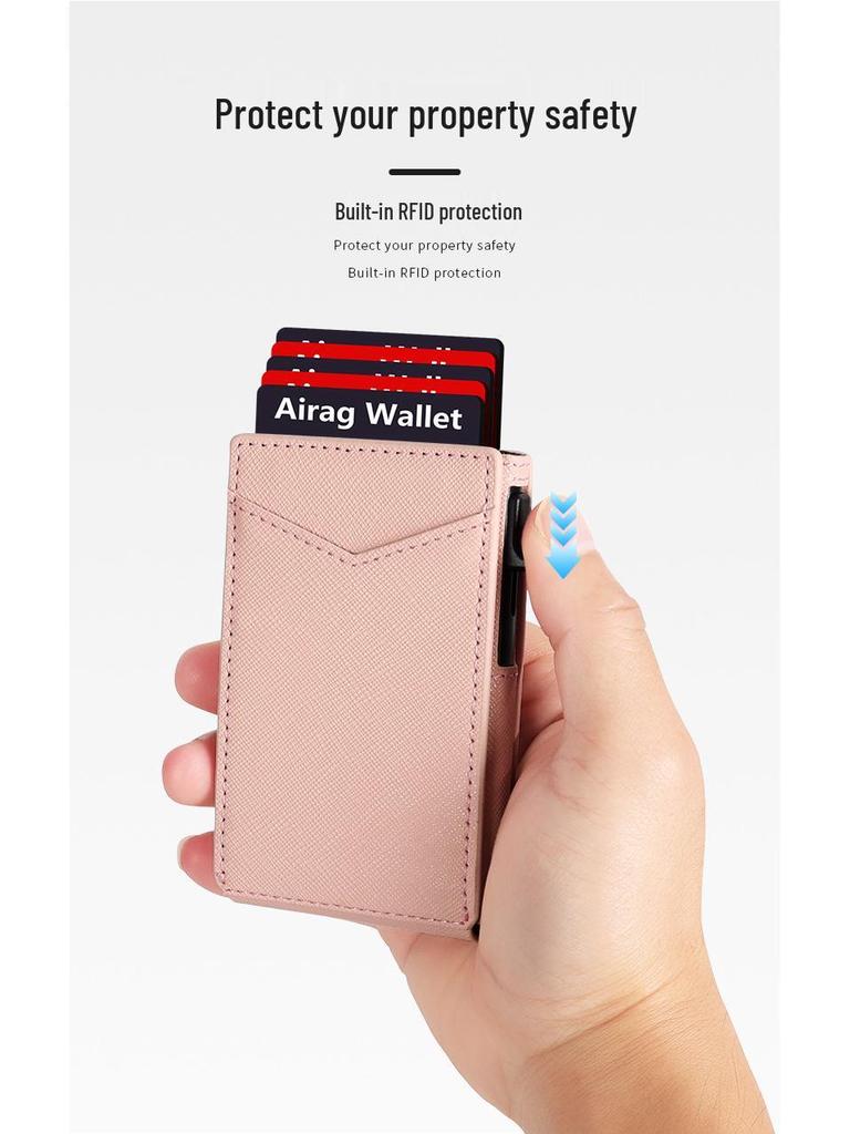 RFID Shielding Leather Wallet: Minimalist Metal Card Holder for Women