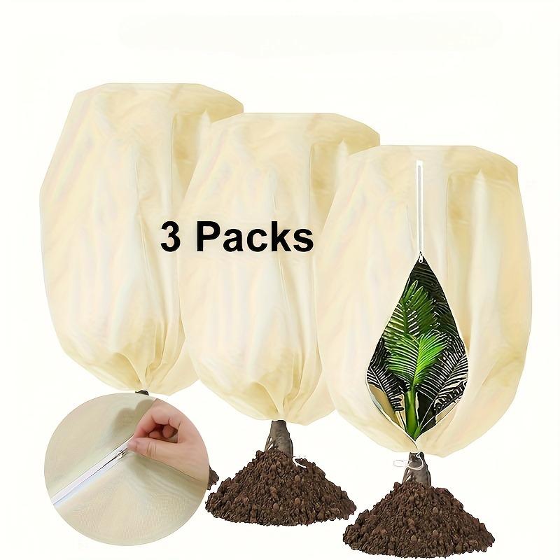 3pcs Beige Plant Frost Protection Covers,Zipper Drawstring Winter Warming Shields for Greenery and Vegetables - Durable Garden