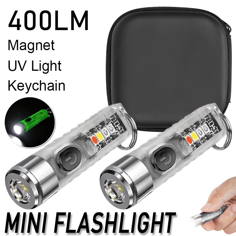 Portable Mini Keychain Flashlight Rechargeable Waterproof Torch Lamp with Magnet Multifunction Warning Camping Flashlight